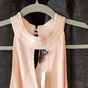 White House Black Market Braided Halter Top M Camelia Blush NWT | Ribbed Knit